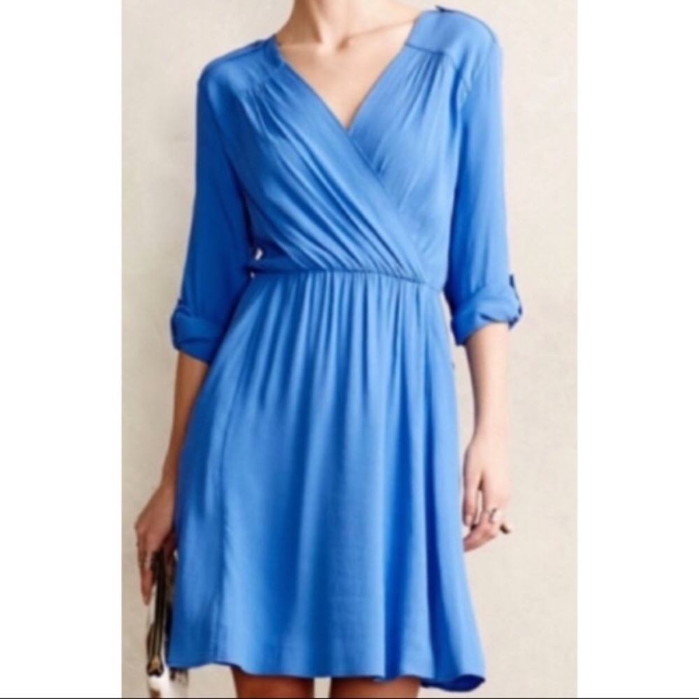 Anthropologie Maeve blue wrap dress medium petite